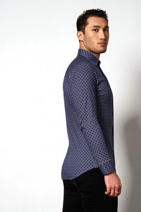 Desoto Jersey Long Sleeve Print Shirt in Navy Leaves