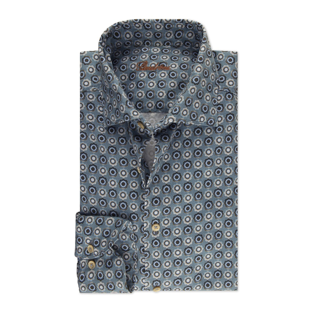 Stenstrom's Casual Floral Oxford Shirt in Navy/Grey