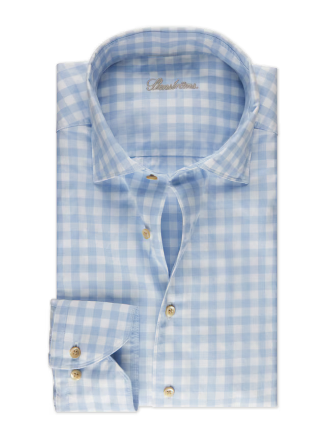 Stenstroms Casual Blue Checked Twill Shirt