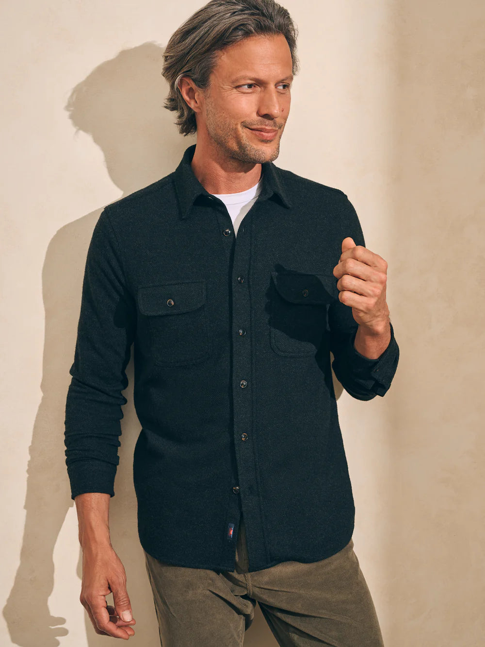 Faherty Men's Legend Sweater Shirt in Heathered Black Twill