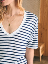 Load image into Gallery viewer, Faherty Linen V-Neck Tee in Ahoy Stripe

