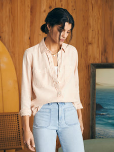 Faherty Women's Tried and True Chambray Shirt in Peach Whip