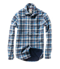 Load image into Gallery viewer, Relwen Men&#39;s Double-Faced Flannel in Light Grey Heather/Blue Plaid
