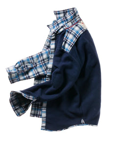 Relwen Men's Double-Faced Flannel in Light Grey Heather/Blue Plaid